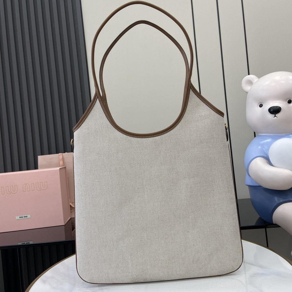 Miu Miu Brown Canvas & Leather Logo Tote Bag