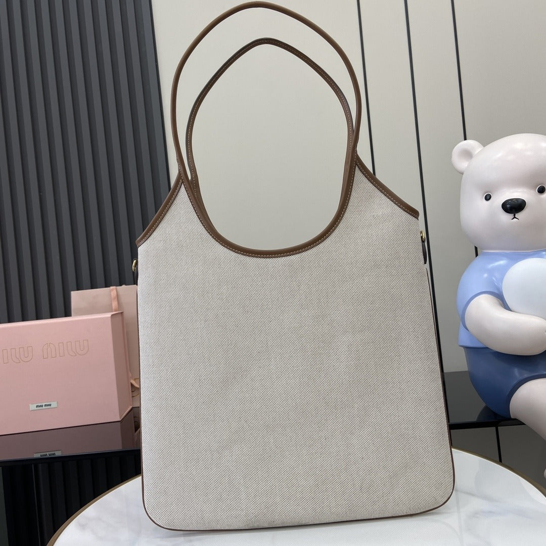 Miu Miu Brown Canvas & Leather Logo Tote Bag