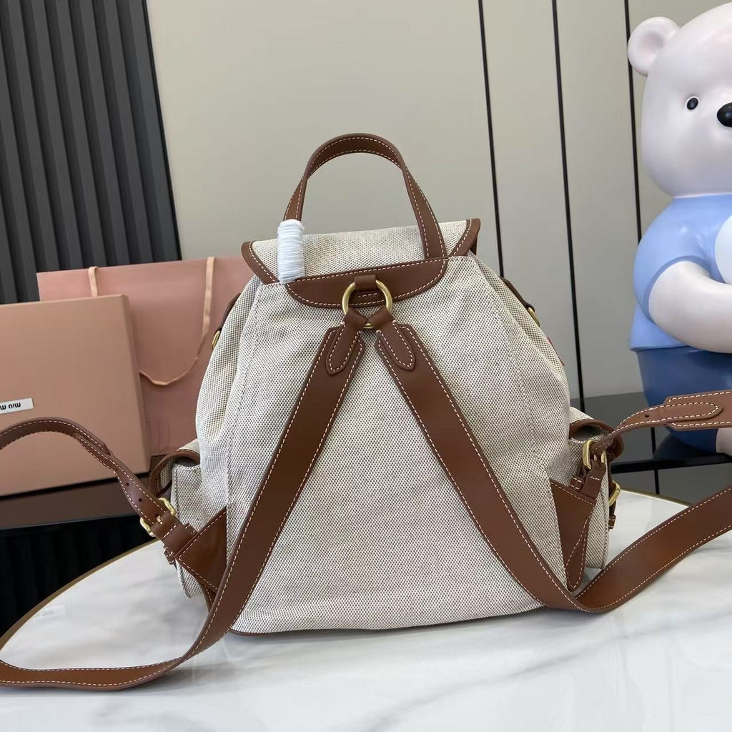 Miu Miu Brown Canvas & Calfskin Leather Backpack