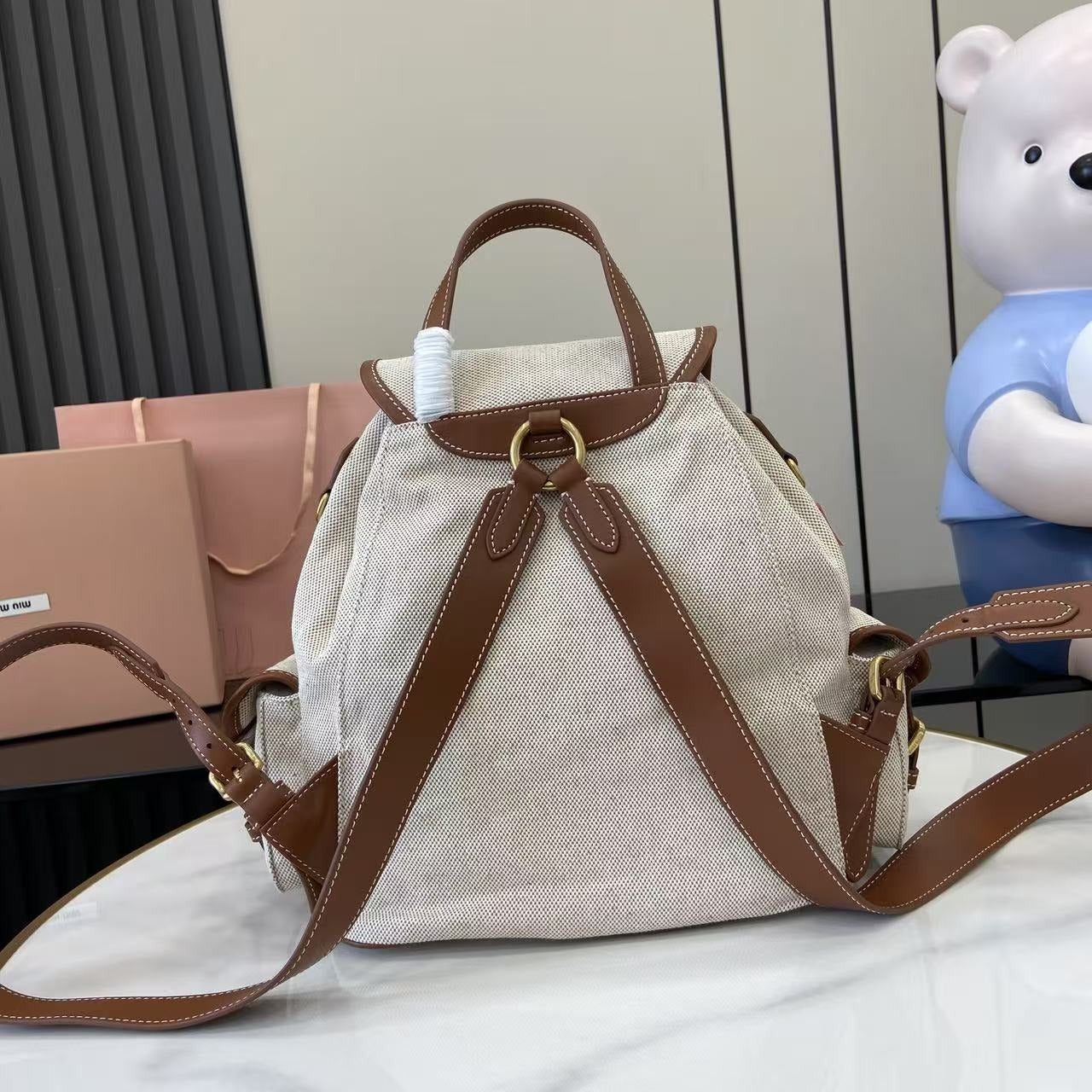 Miu Miu Brown Canvas & Calfskin Leather Backpack