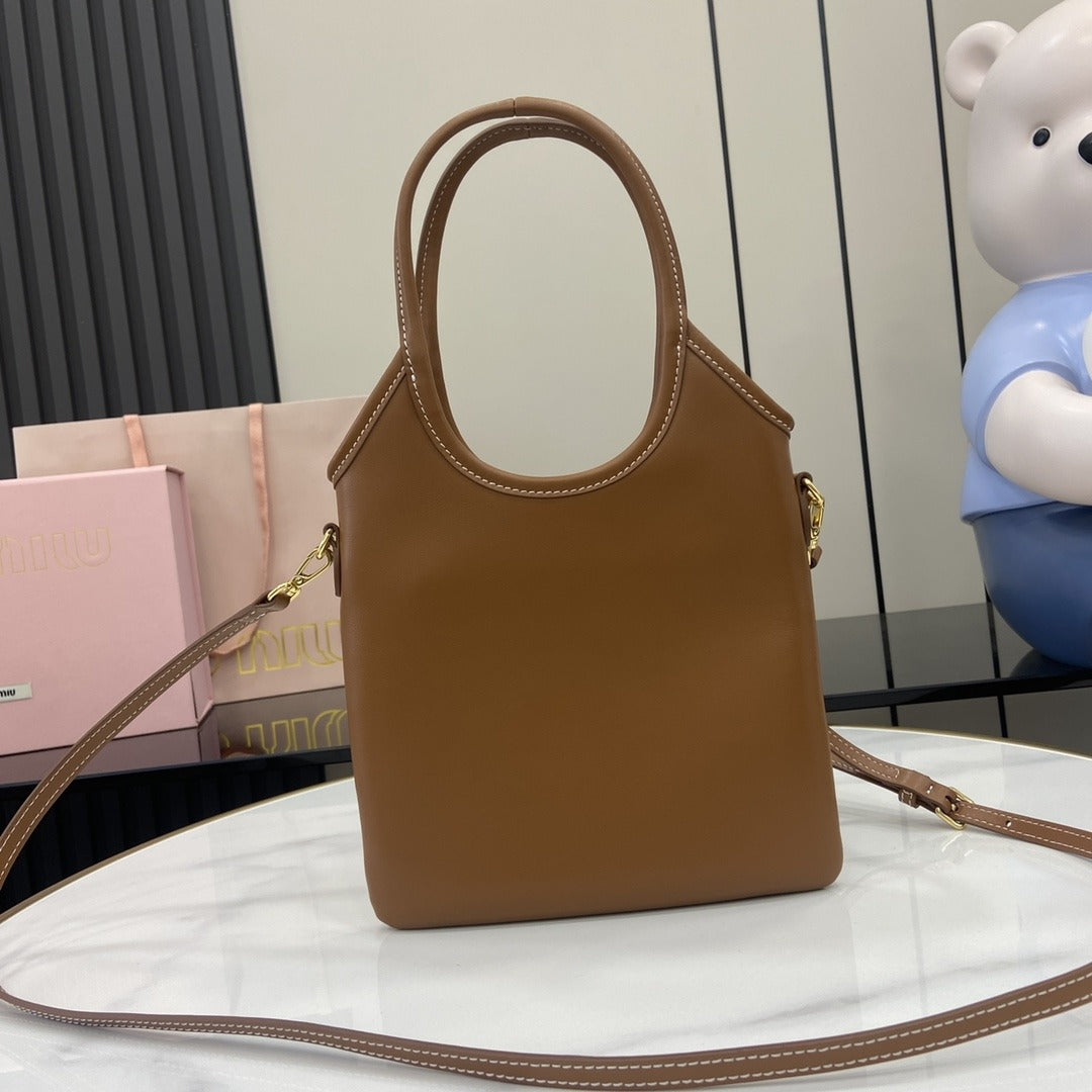 Miu Miu Brown Leather Logo Tote Bag