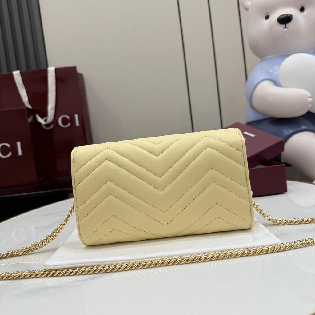 Gucci Yellow Leather GG Marmont Clutch