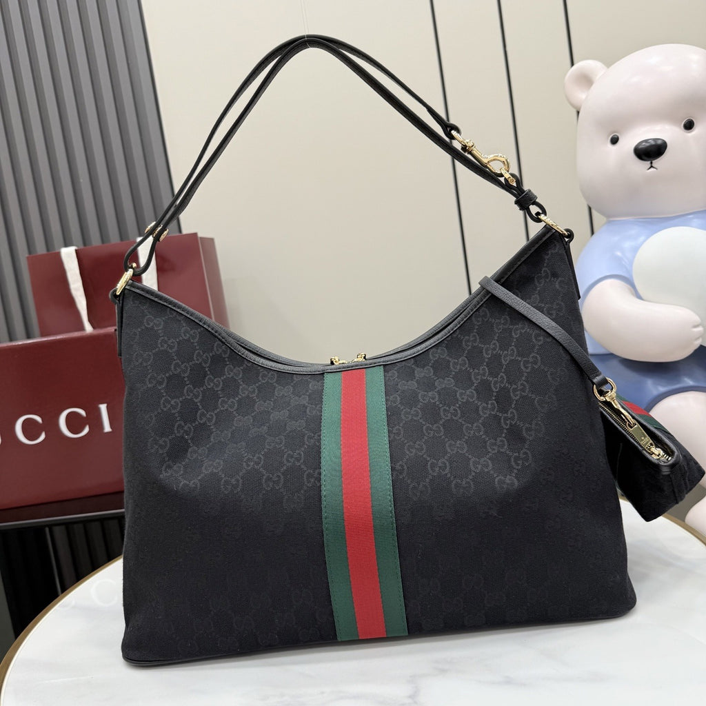 Gucci Black Canvas & Leather Zip Shoulder Bag