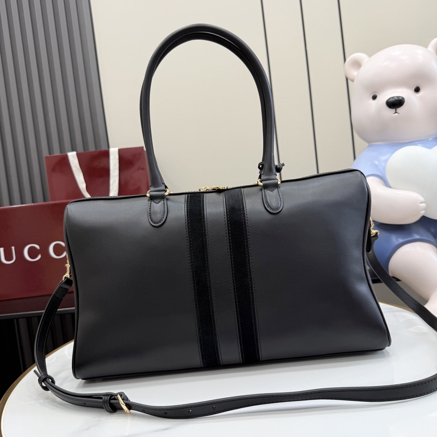 Gucci Black Leather & Canvas Horsebit Handbag
