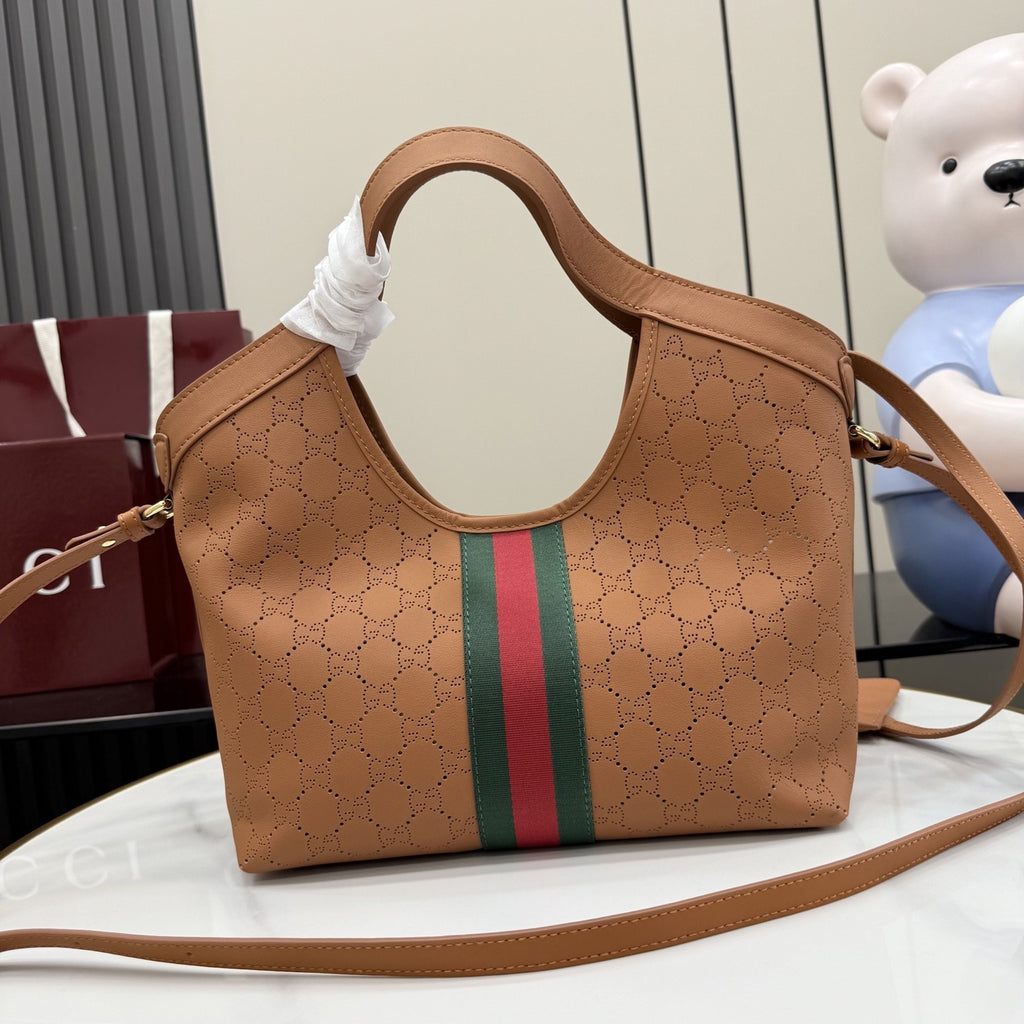 Gucci Brown Leather & Canvas Double G Tote Bag
