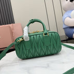 Miu Miu Green Lambskin Leather & Cotton Zip Handbag