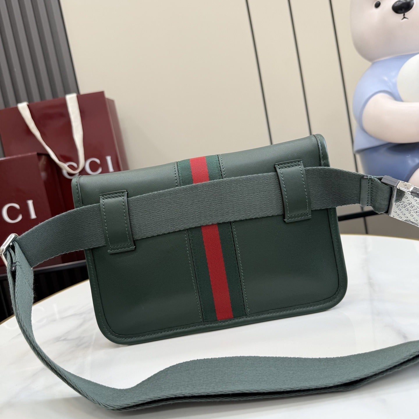 Gucci Green Leather & Canvas Logo Crossbody Bag
