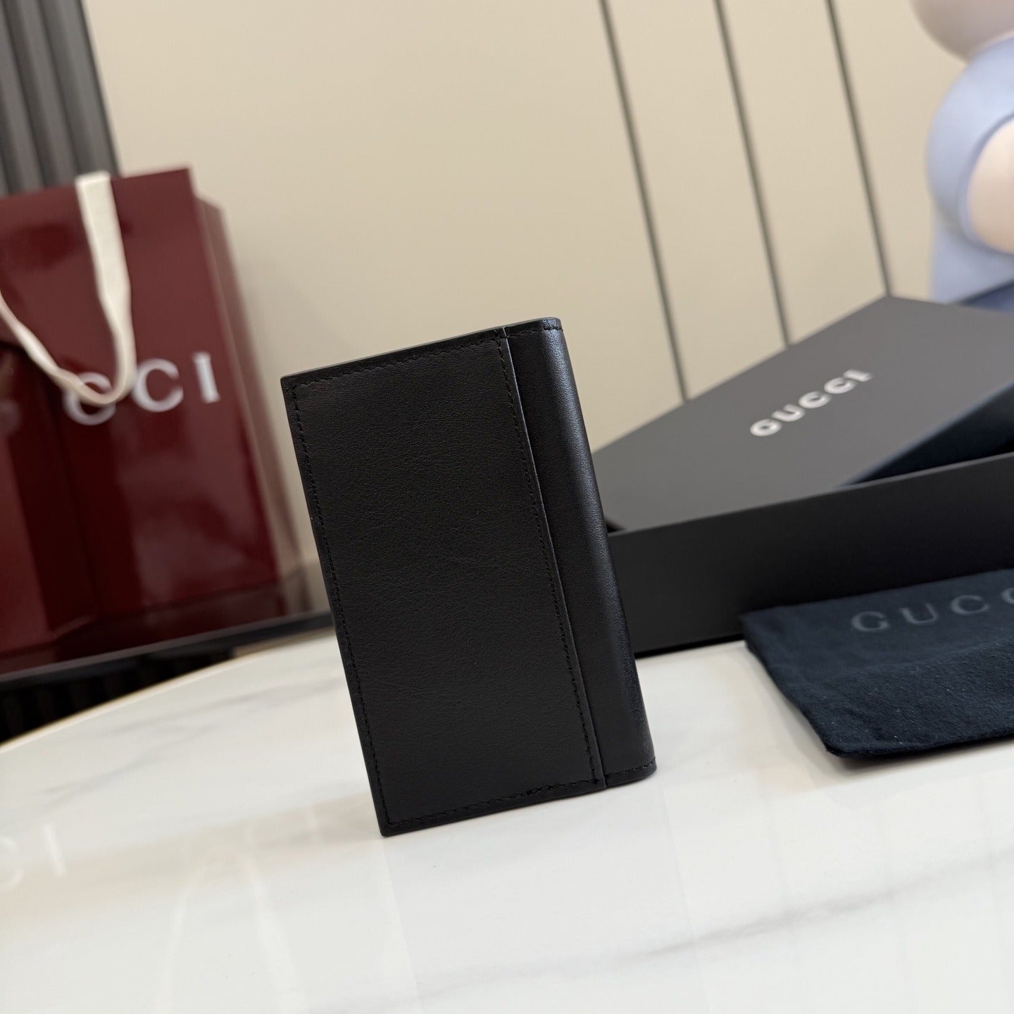 Gucci Black Leather & Canvas Card Holder