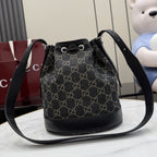 Gucci Black Denim & Leather Zip Handbag