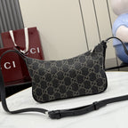 Gucci Black Denim & Leather Zip Handbag