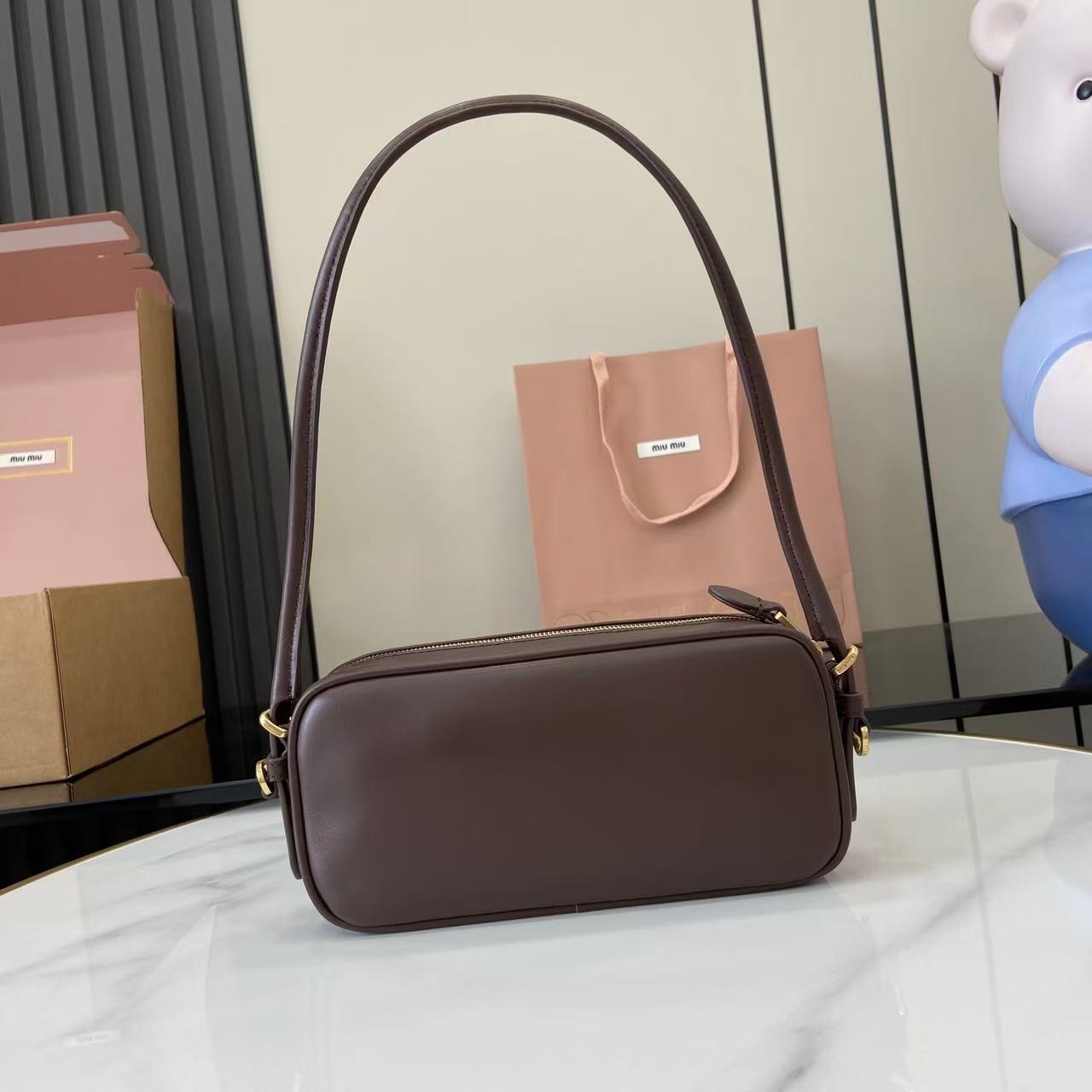 Miu Miu Calfskin Leather & Cotton Colorblock Handbag