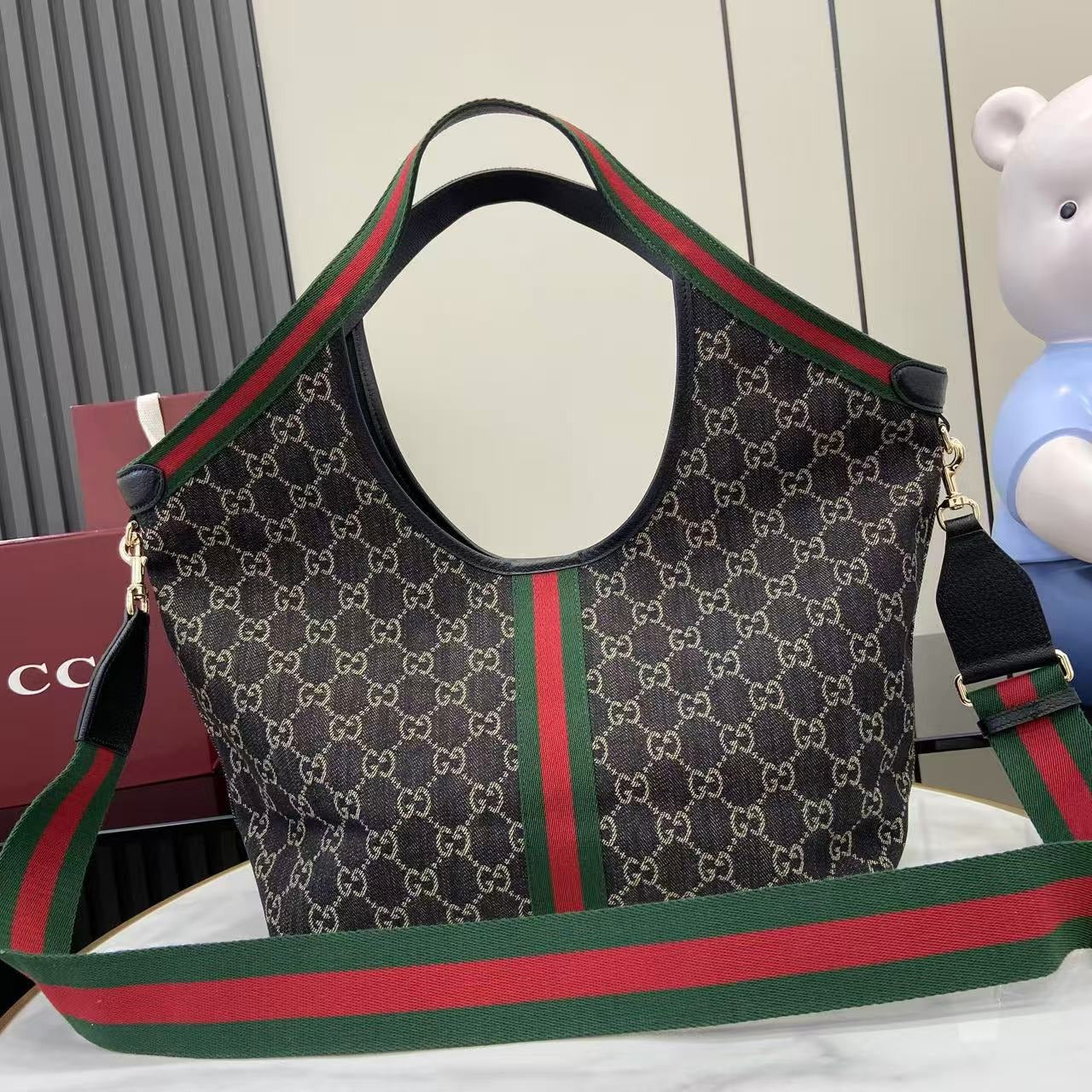 Gucci Black Denim Double G Tote Bag