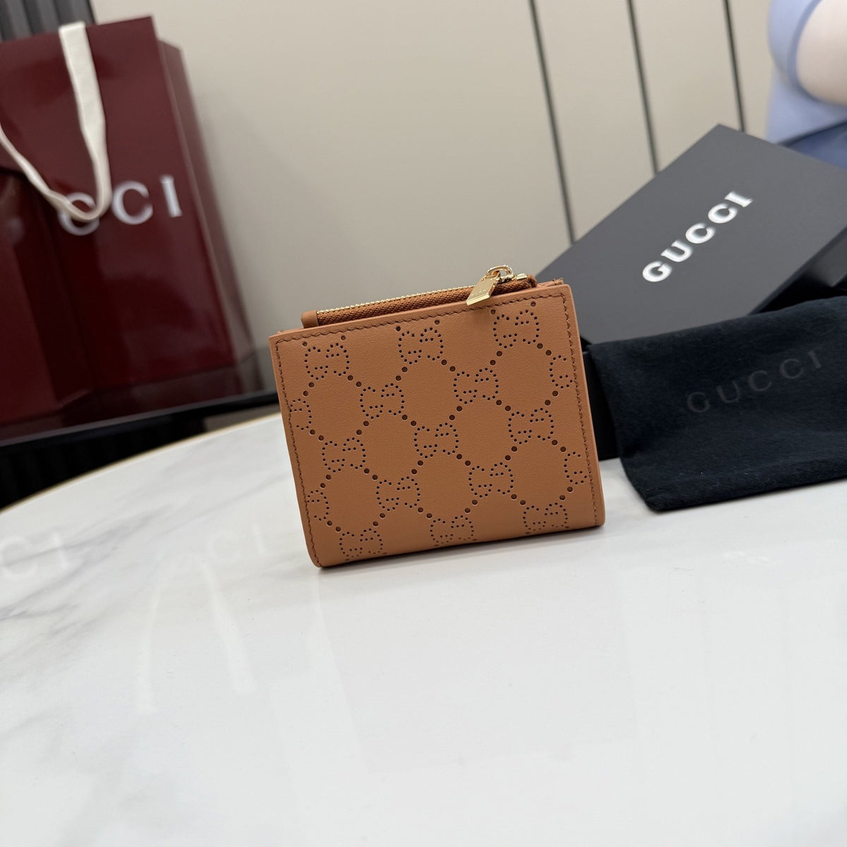 Gucci Brown Leather Openwork Wallet