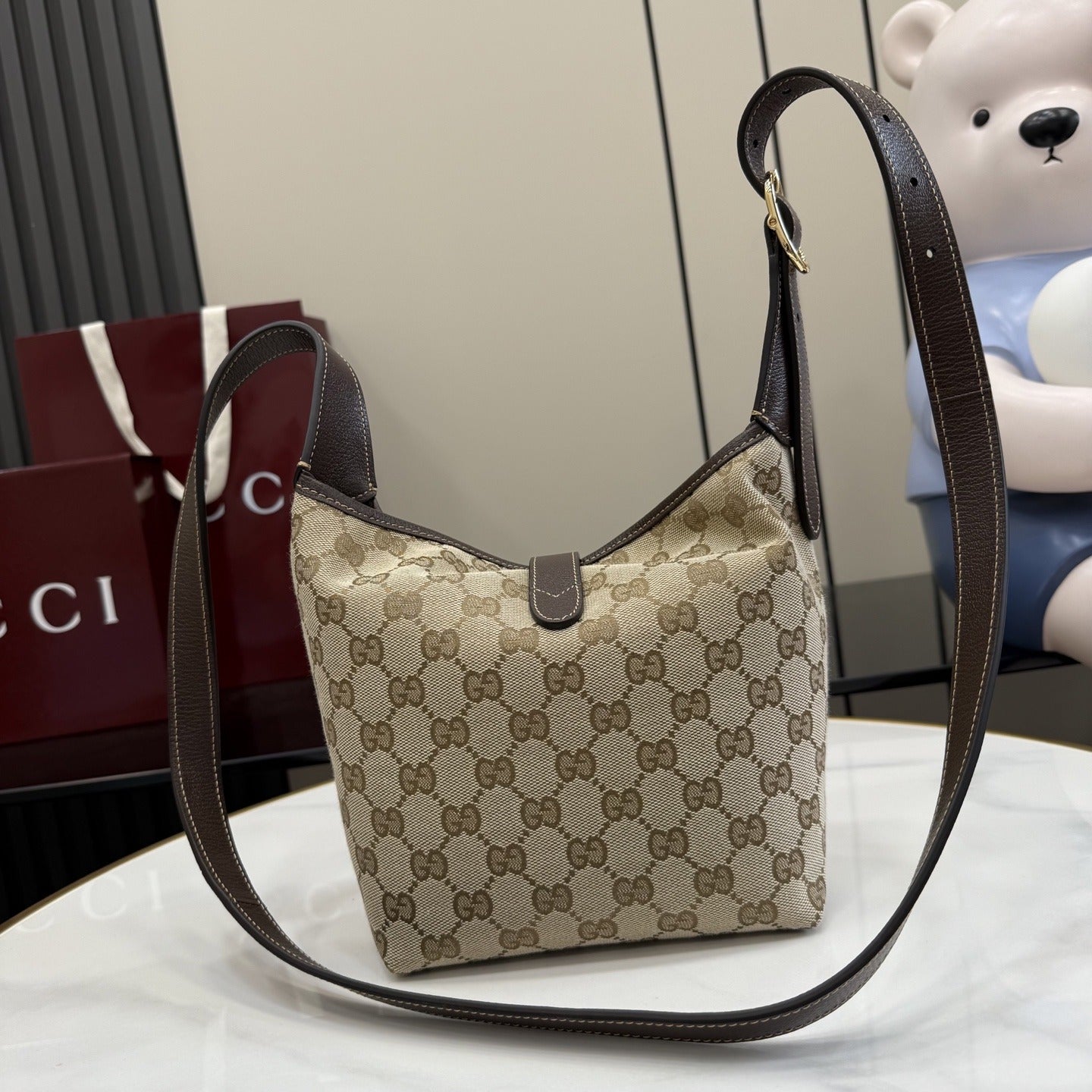 Gucci Brown Canvas & Leather Lock Handbag