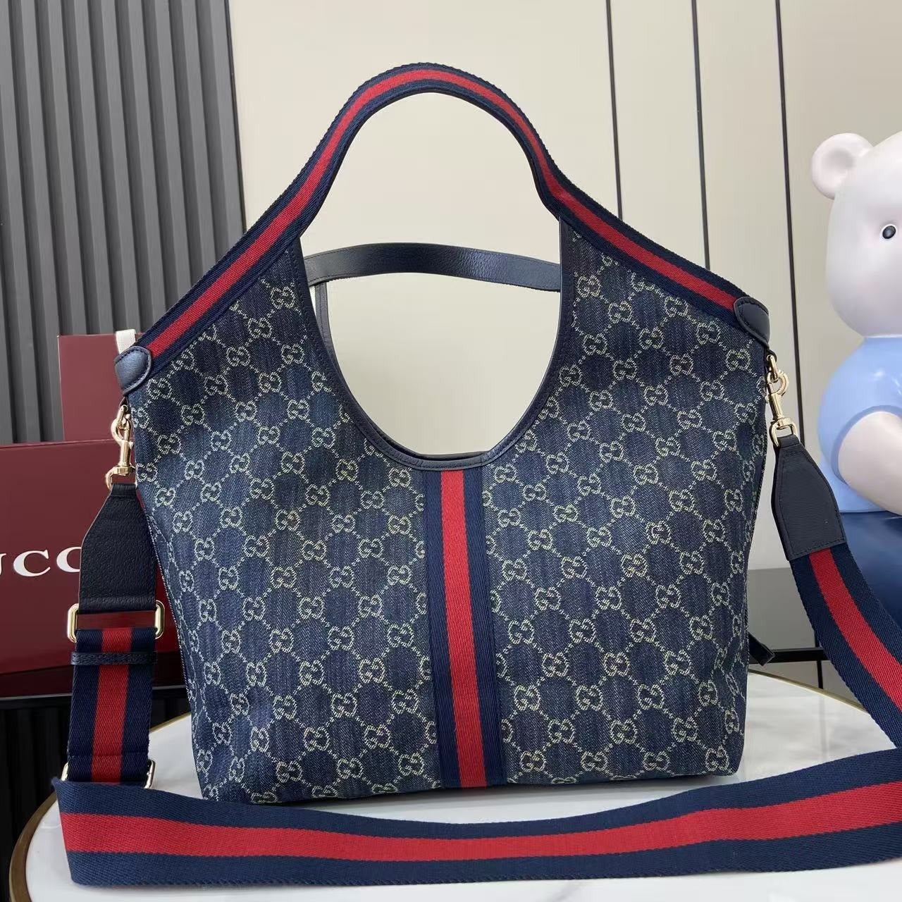 Gucci White Denim Double G Tote Bag