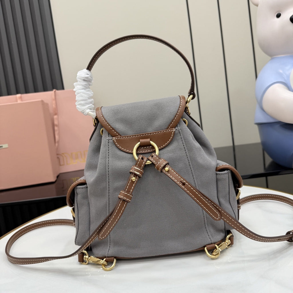 Miu Miu Brown Canvas & Calfskin Leather Backpack