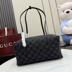 Gucci Black Denim & Leather Logo Handbag