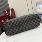 Gucci Black Denim & Leather Logo Tote Bag