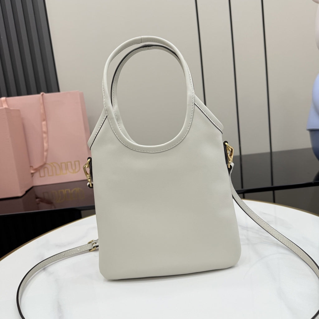 Miu Miu White Leather Logo Tote Bag
