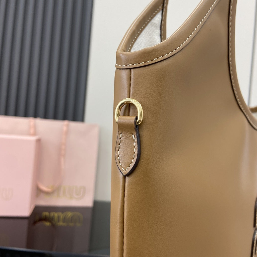 Miu Miu Brown Leather Logo Tote Bag