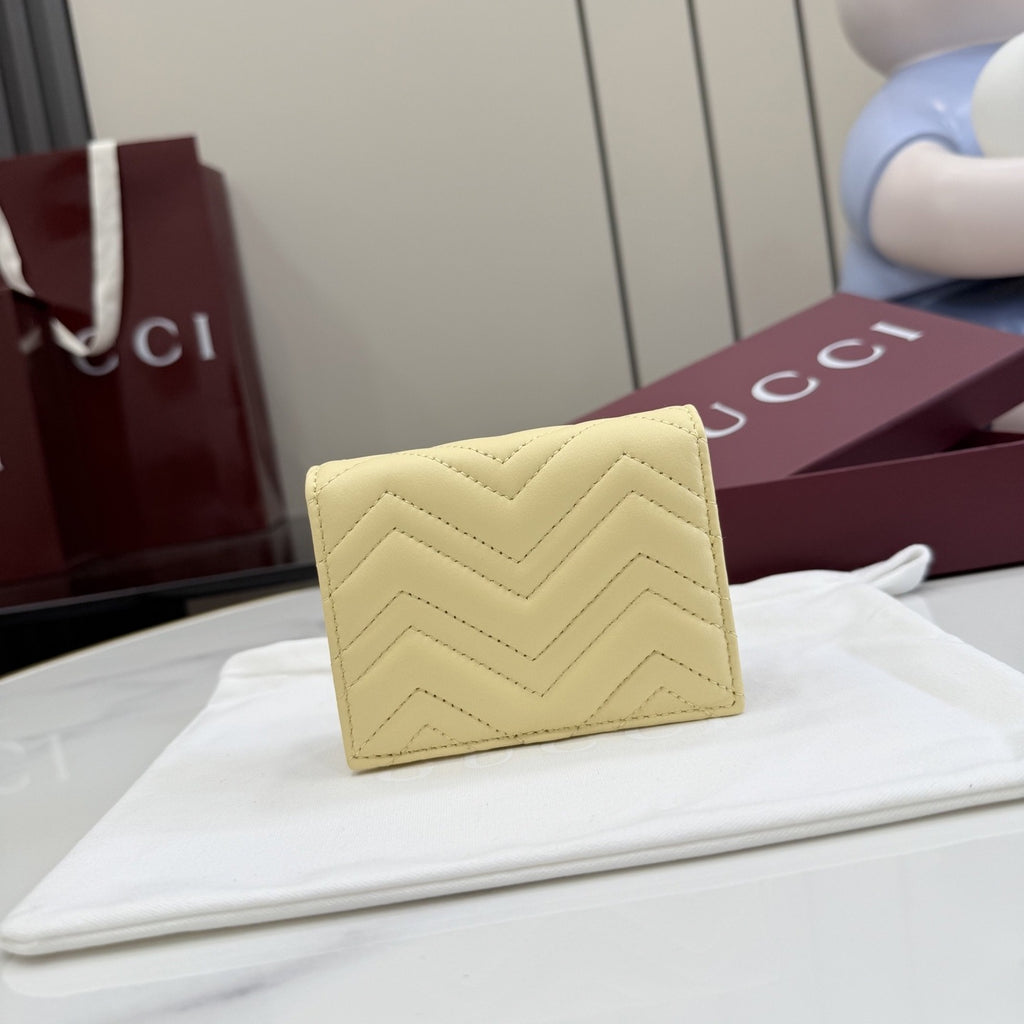Gucci Yellow Lambskin Leather GG Marmont Wallet