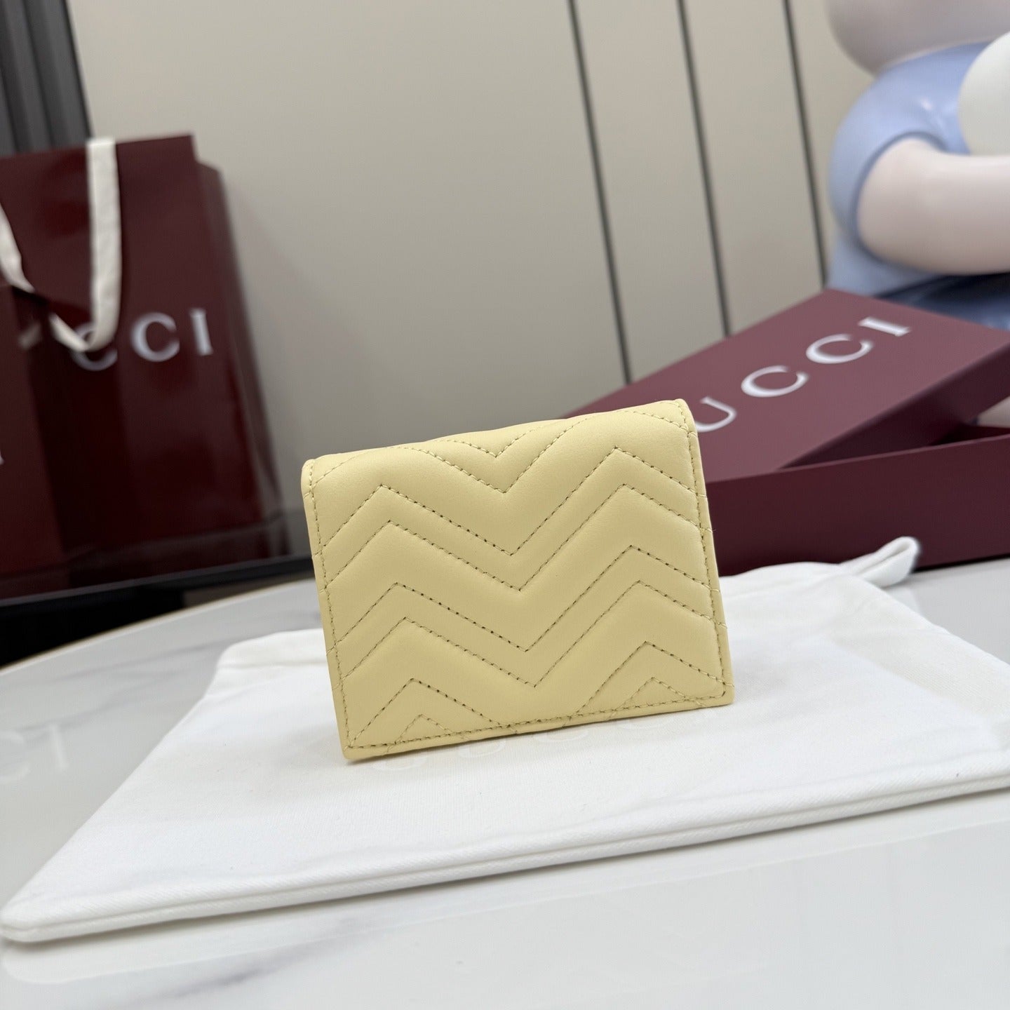 Gucci Yellow Lambskin Leather GG Marmont Wallet