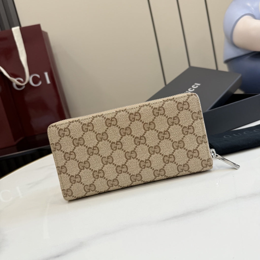 Gucci Brown Canvas & Leather Zip Wallet
