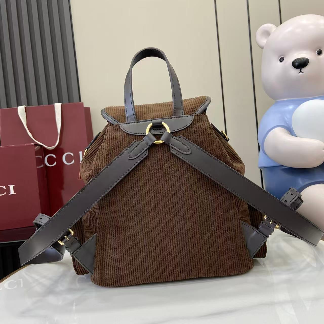 Gucci Corduroy & Calfskin Leather Backpack