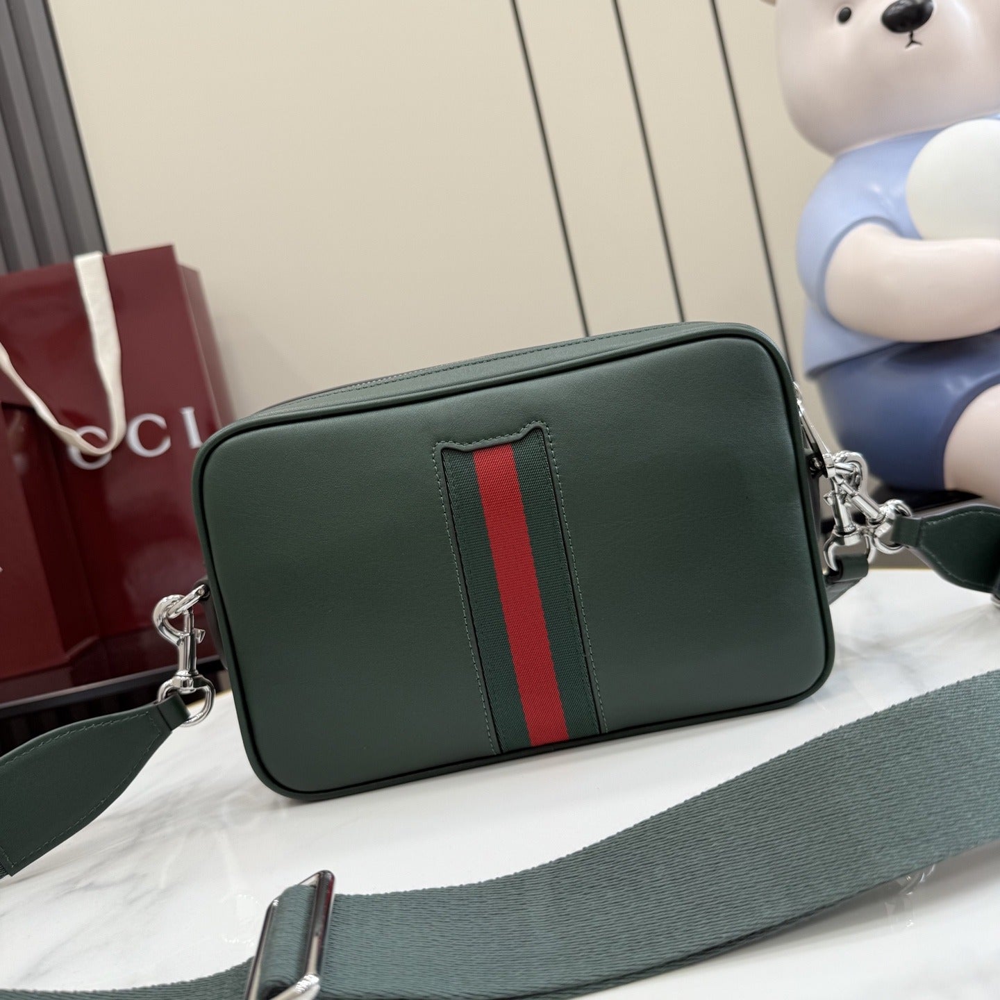 Gucci Green Leather & Canvas Logo Crossbody Bag