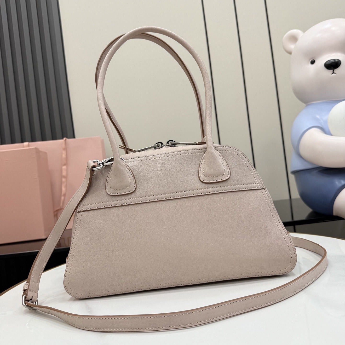 Miu Miu Leather & Linen Logo Handbag
