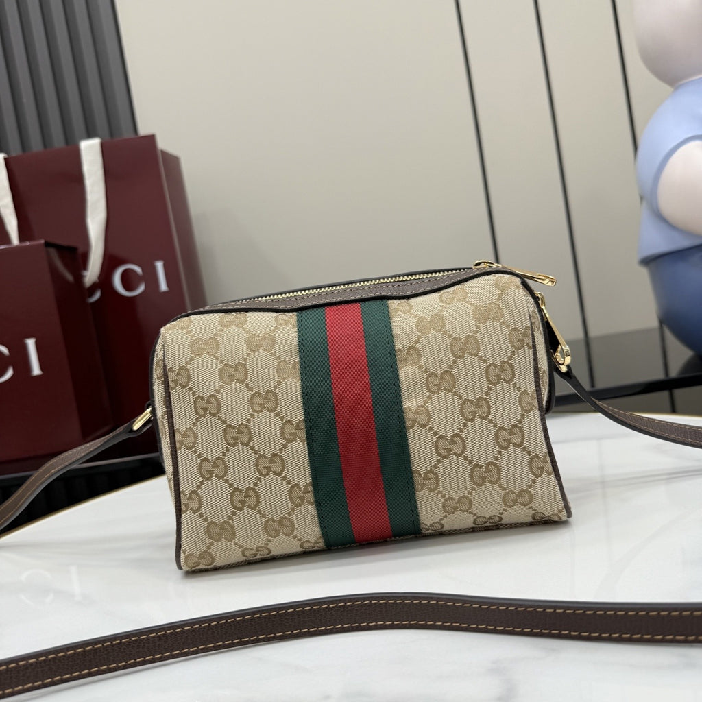 Gucci Brown Canvas & Leather Horsebit Crossbody Bag