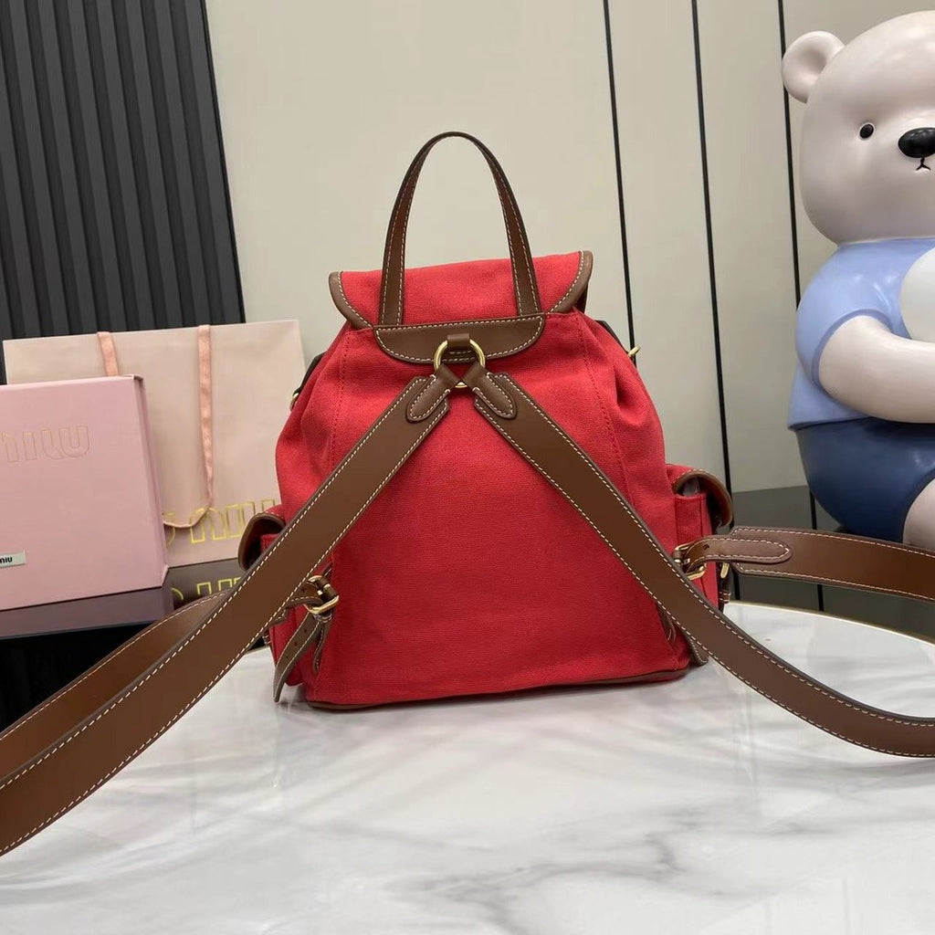 Miu Miu Brown Canvas & Calfskin Leather Backpack