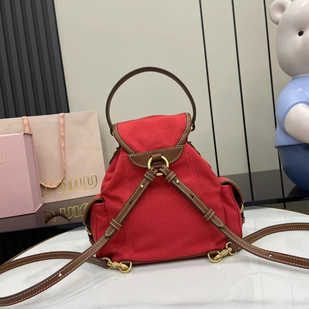 Miu Miu Brown Canvas & Calfskin Leather Backpack
