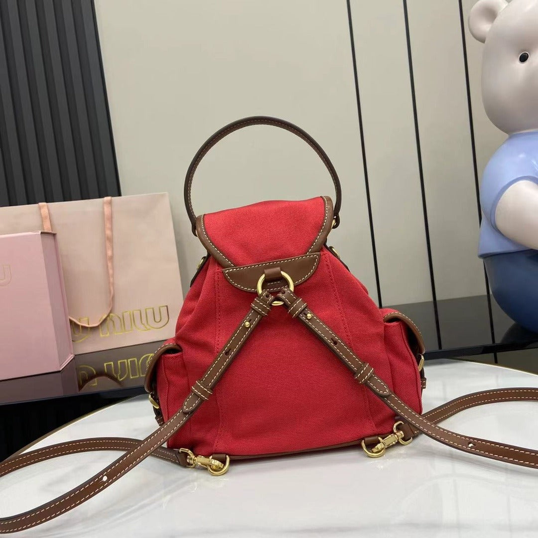 Miu Miu Brown Canvas & Calfskin Leather Backpack