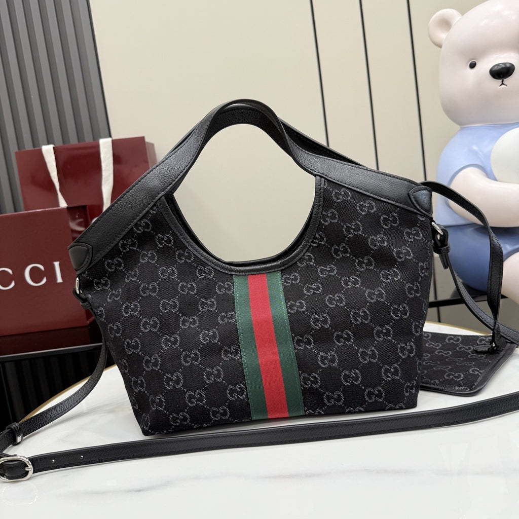 Gucci Black Denim & Leather Double G Clutch
