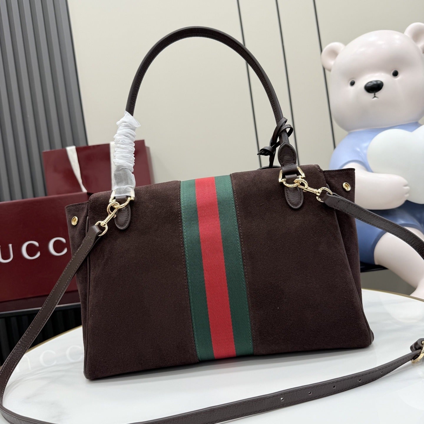 Gucci Brown Leather & Canvas Logo Handbag