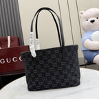 Gucci Black Denim & Leather Logo Tote Bag
