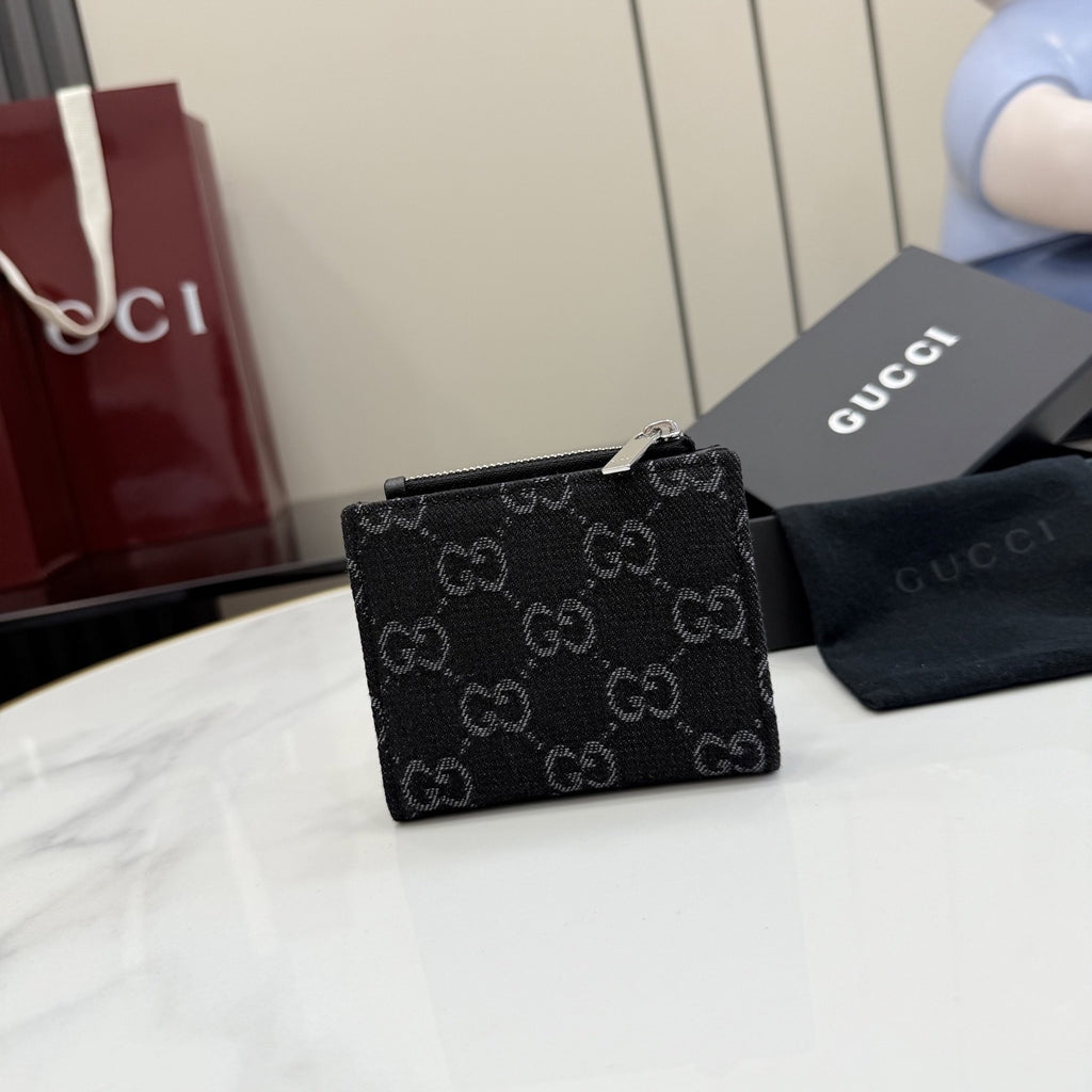 Gucci Black Denim & Leather Zip Wallet