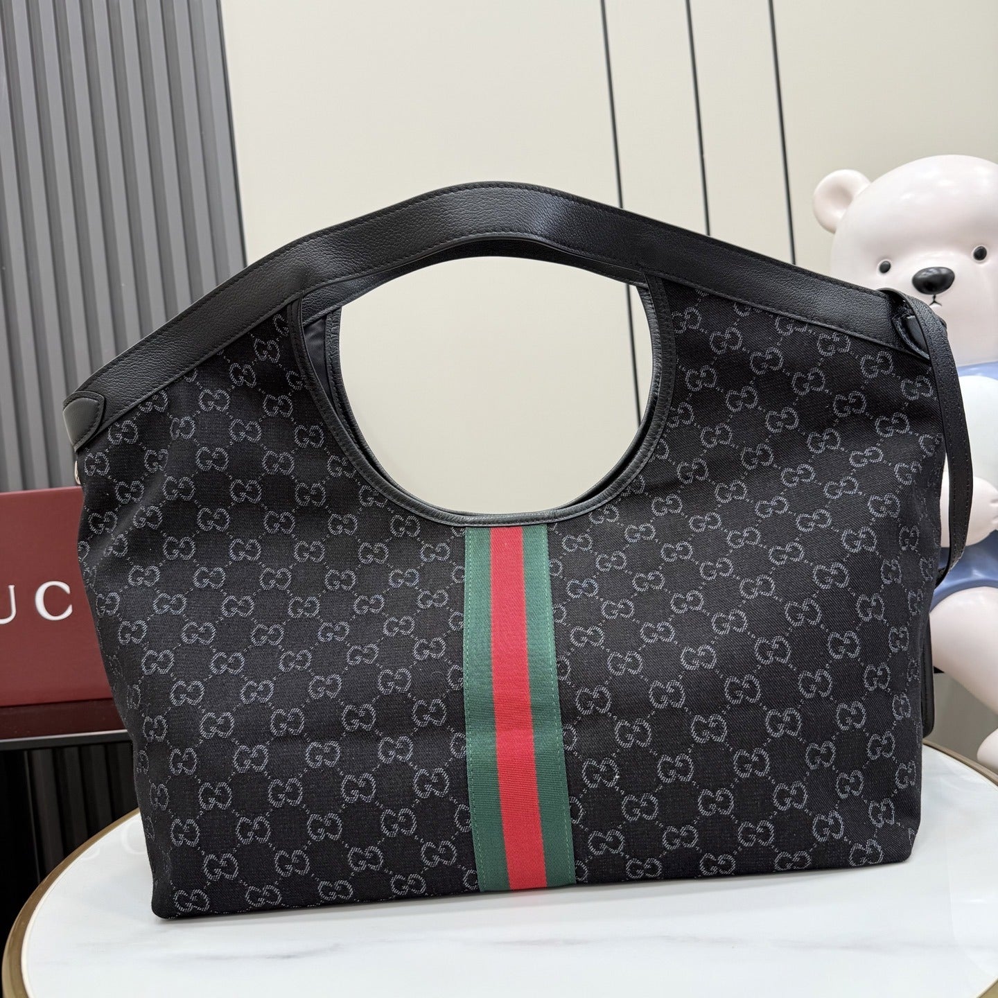Gucci Black Leather Double G Handbag