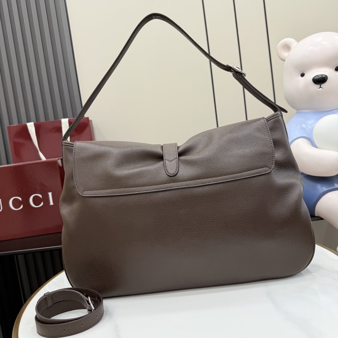 Gucci Brown Lambskin Leather Jackie 1961 Crossbody Bag