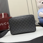 Gucci Black Canvas & Leather Zip Crossbody Bag
