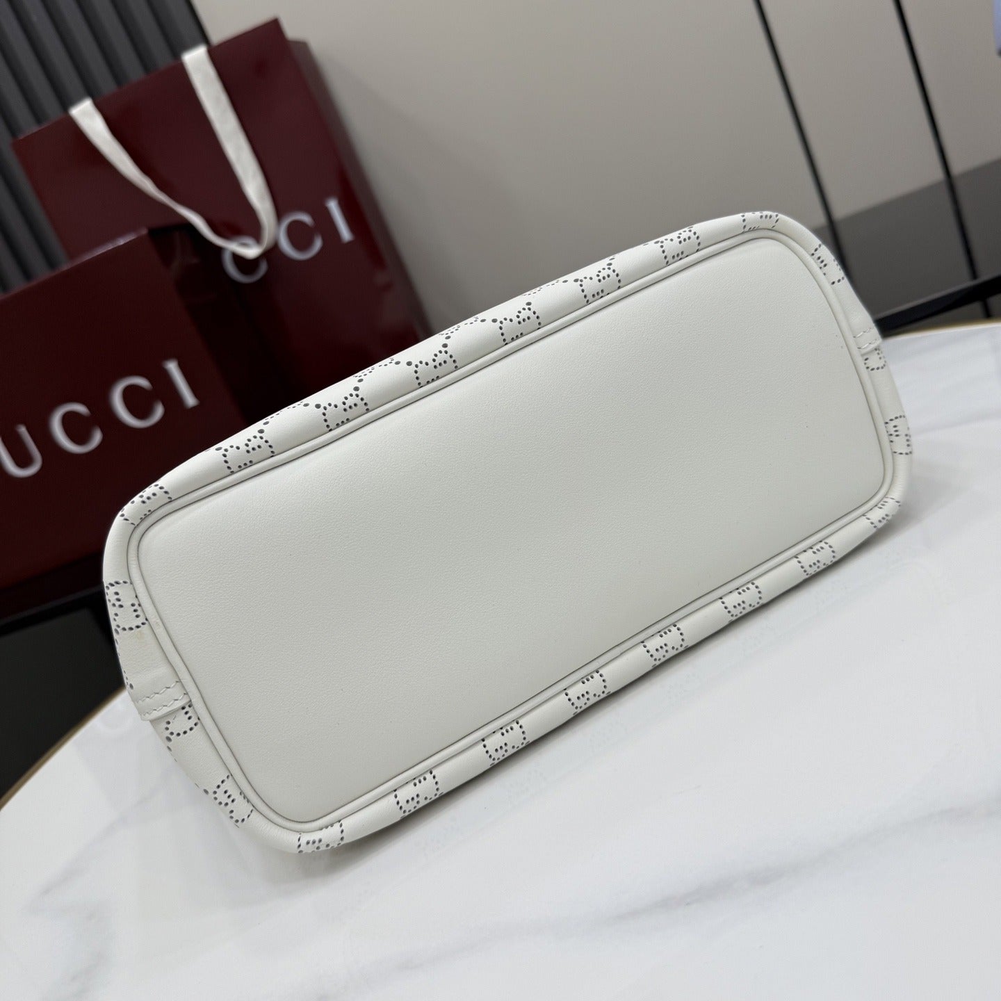Gucci White Leather Logo Tote Bag