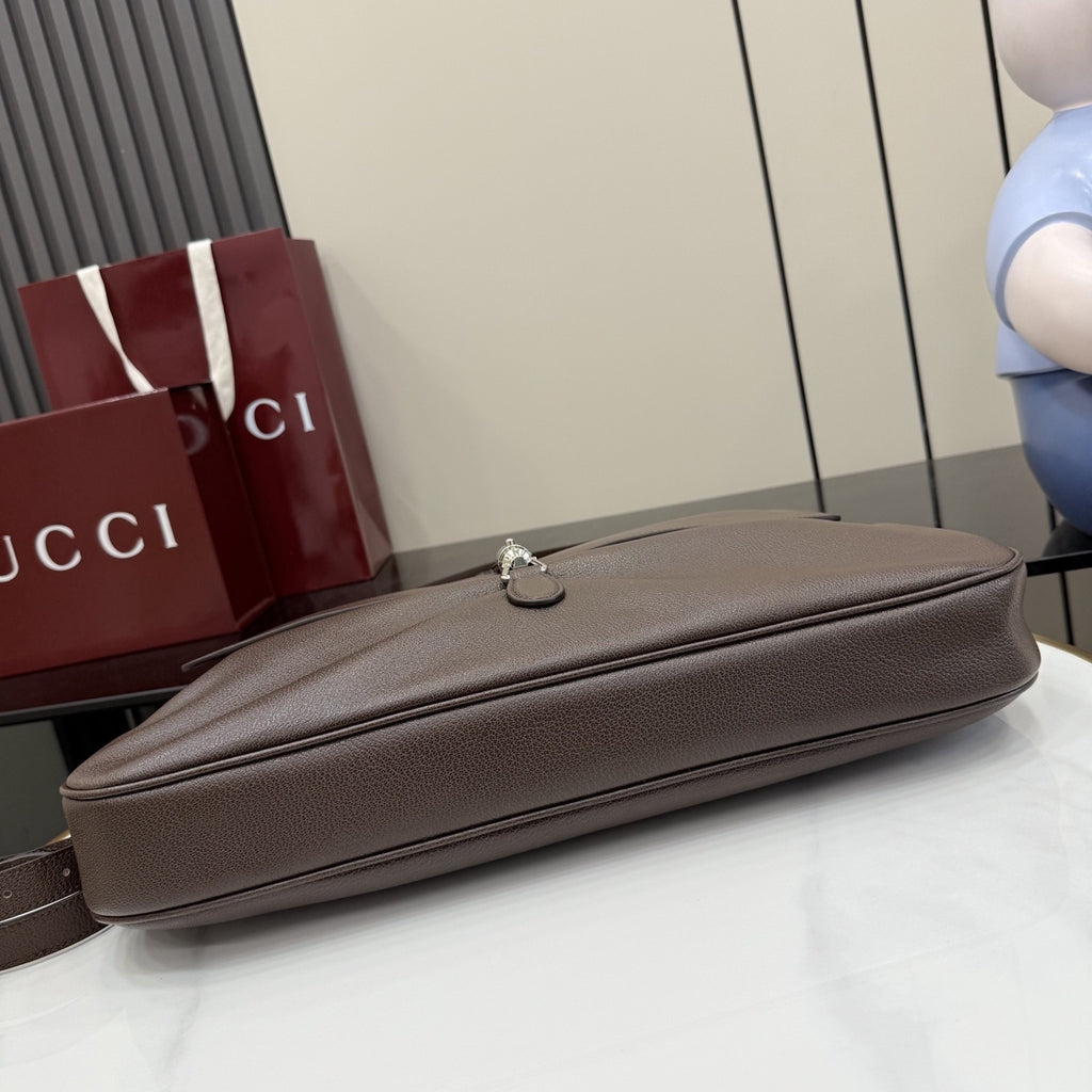 Gucci Brown Lambskin Leather Jackie 1961 Crossbody Bag