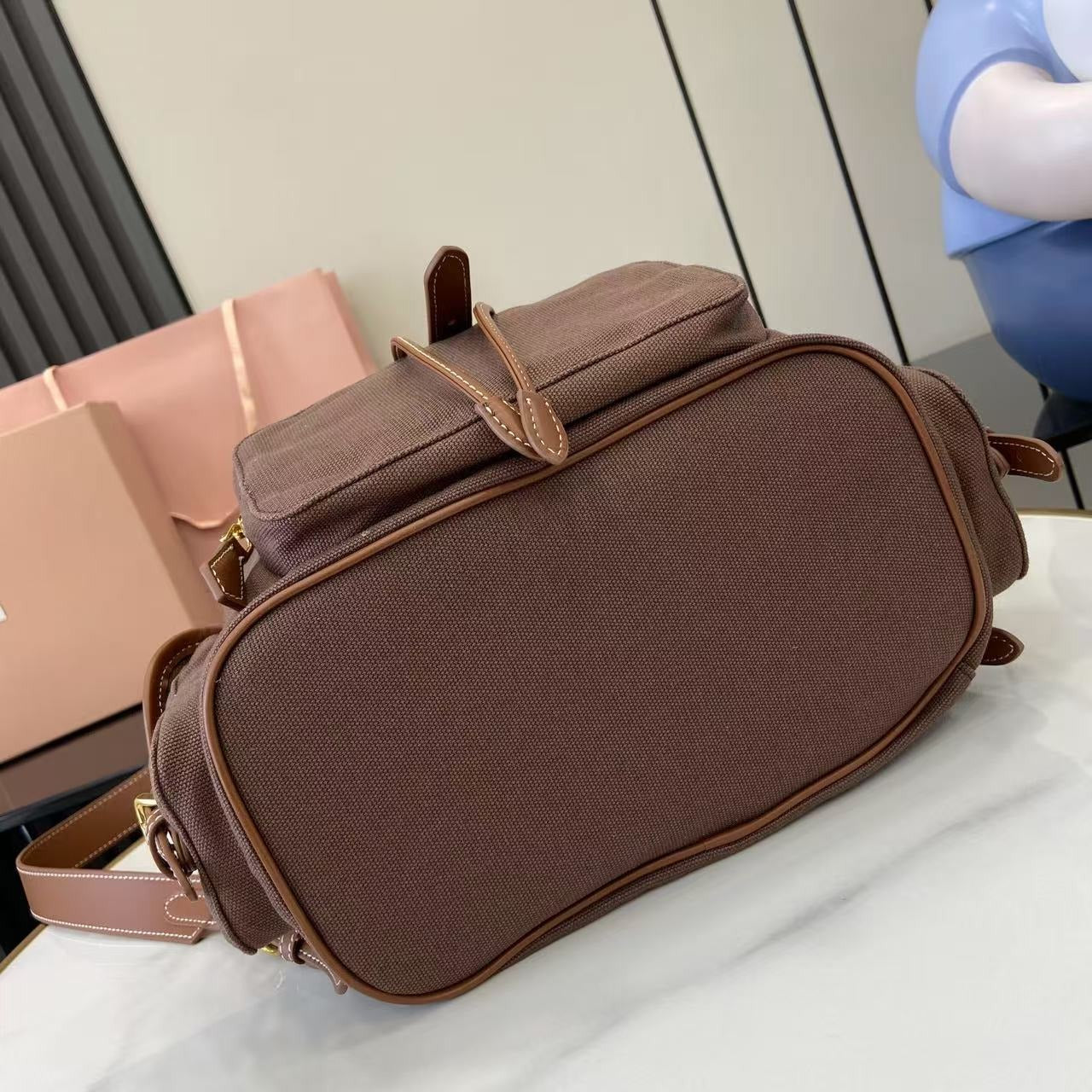 Miu Miu Brown Canvas & Calfskin Leather Backpack