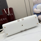 Gucci White Leather & Canvas Horsebit Handbag