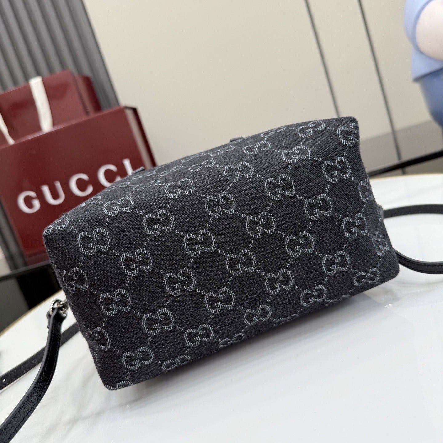 Gucci Black Denim & Leather Zip Handbag