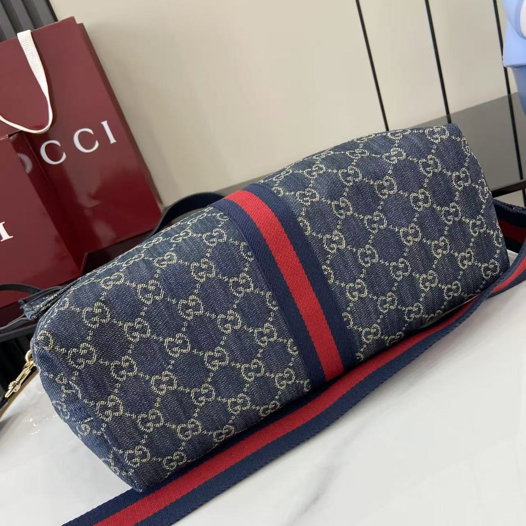 Gucci White Denim Double G Tote Bag