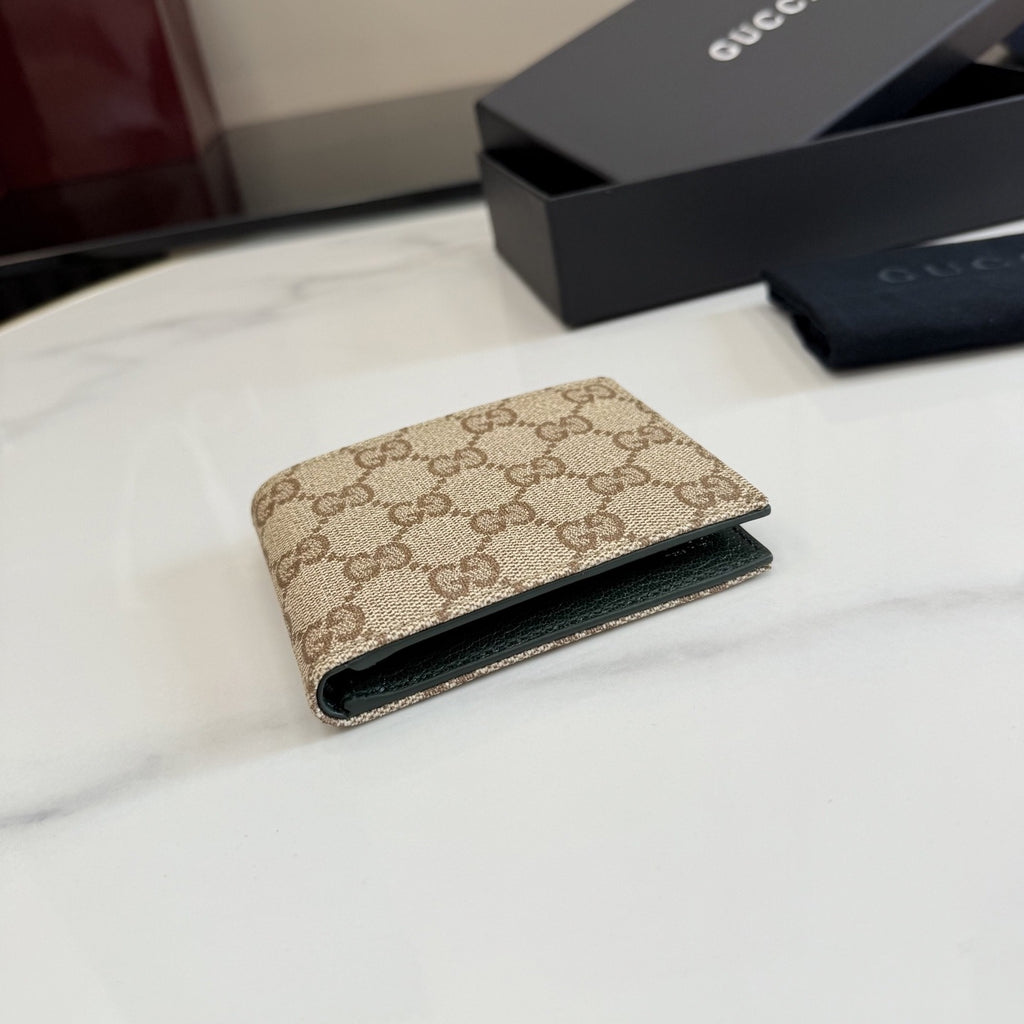 Gucci Green Canvas & Leather Logo Wallet