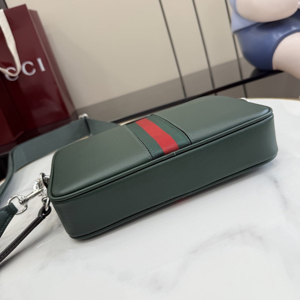 Gucci Green Leather & Canvas Logo Crossbody Bag