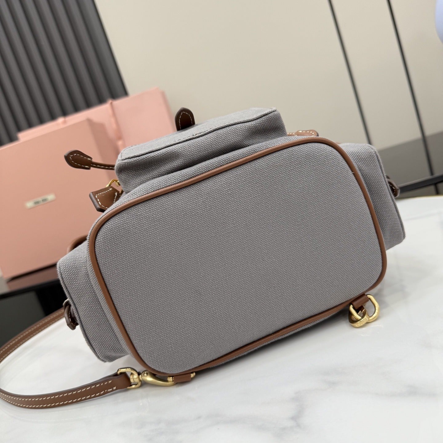 Miu Miu Brown Canvas & Calfskin Leather Backpack